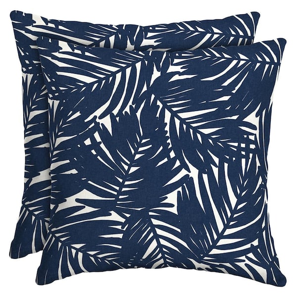ARDEN SELECTIONS Earth Fiber Outdoor Throw Pillow, Fade Resistant Navy Blue King Palm (Set of 2)