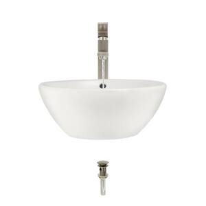 Porcelain Vessel Sink in Bisque with 721 Faucet and Pop-Up Drain in Brushed Nickel