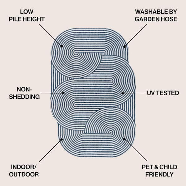 Margot Modern Geometric Arch Stripe Cream/Navy 6 ft. x 9 ft. Indoor/Outdoor Shaped Area Rug