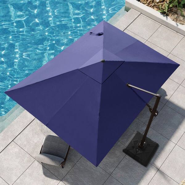 Pellebant 11.5 ft. x 9 ft. Aluminum Rectangular Tilt Outdoor 360° Rotation Cantilever Patio Umbrella in Navy with Base