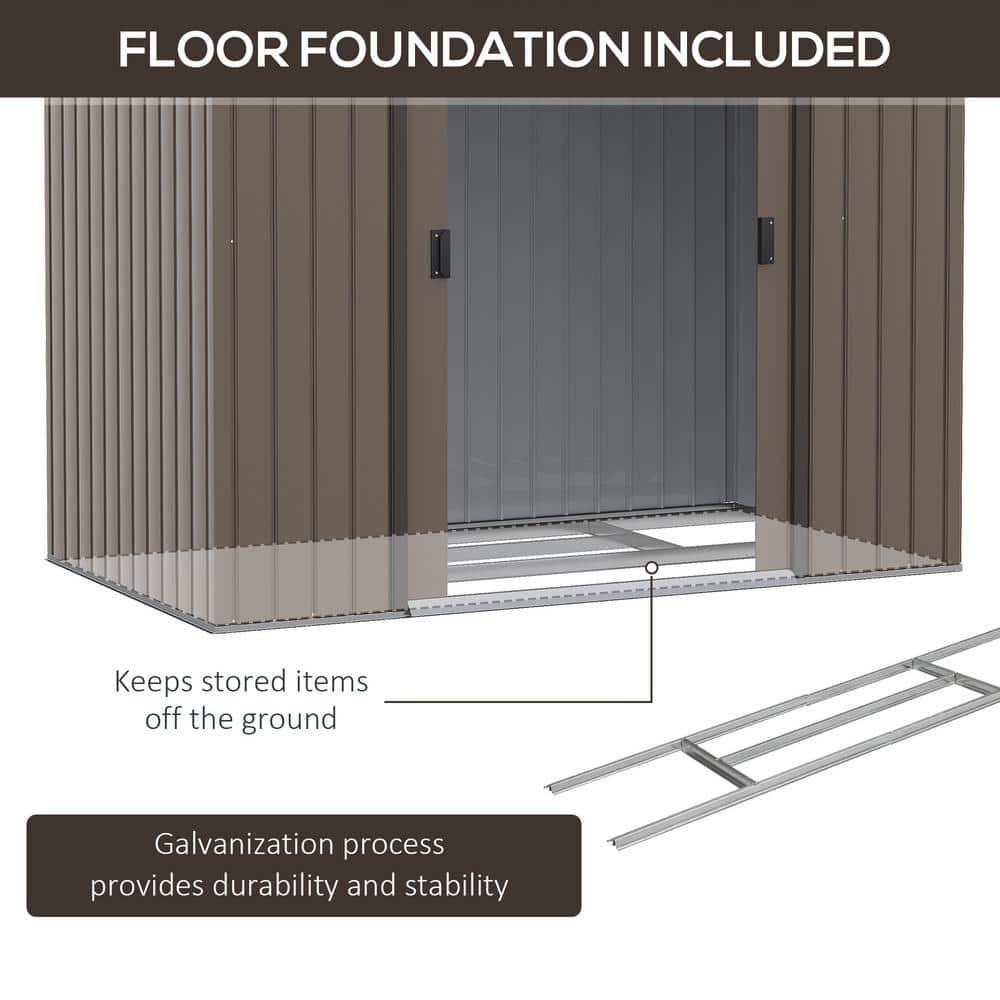 Brown Metal Outdoor Storage Shed with Windows and Sliding Doors