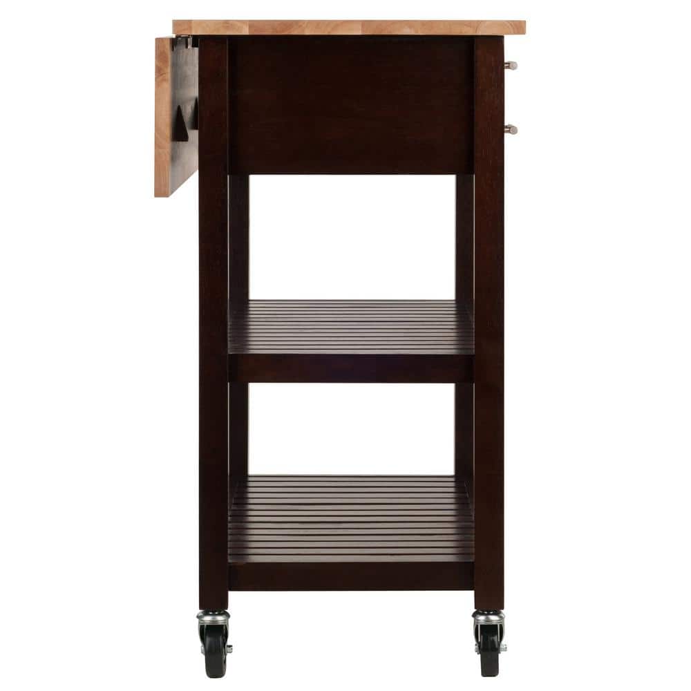 Brown Wood Drop Leaf Kitchen Cart with Storage