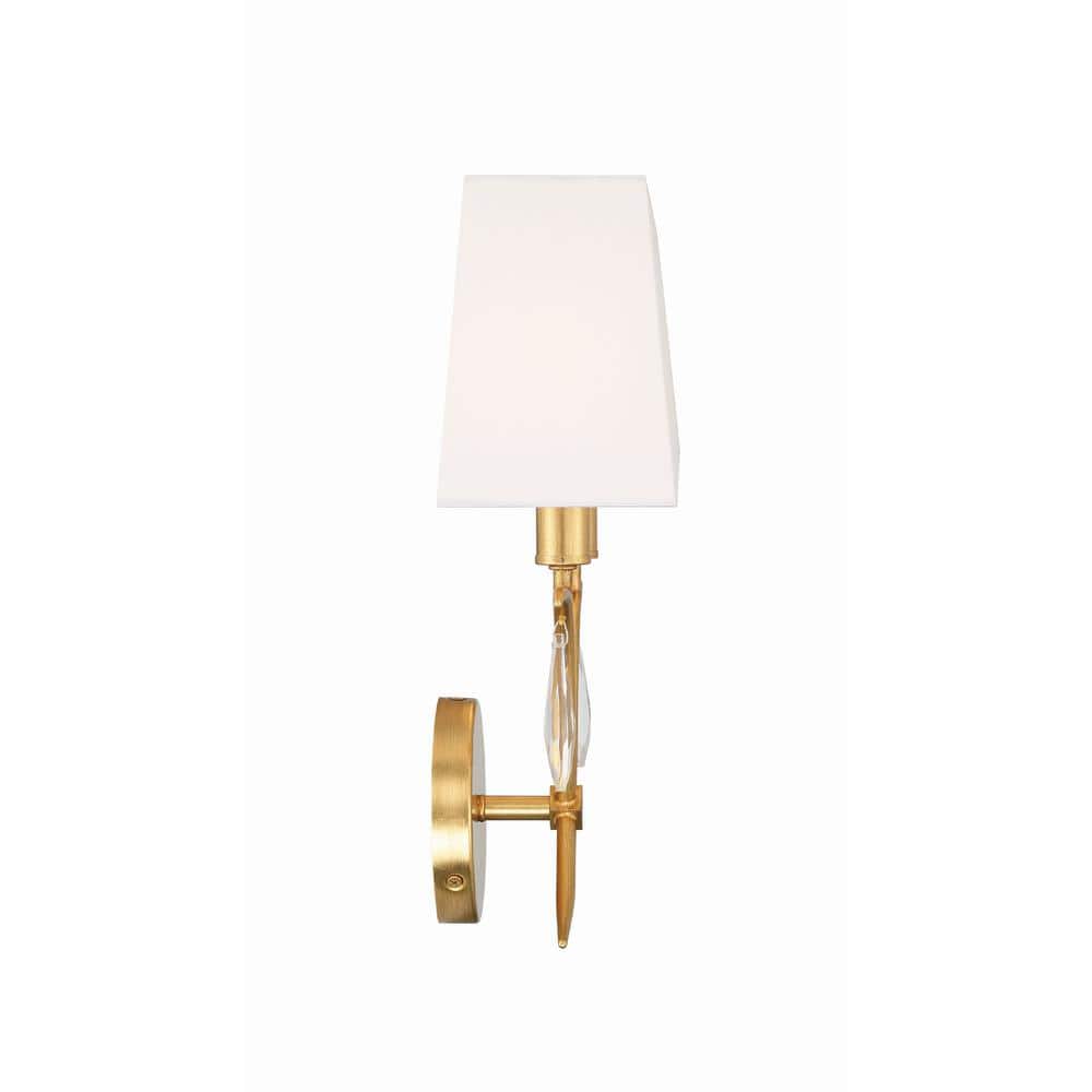 Antique Gold 2-Light Sconce with White Silk Shade