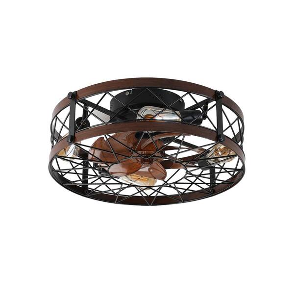 PUDO 19.7 in. Indoor Brown Lighting Ceiling Fan Industrial Flush Mount with 7 Brown Blades