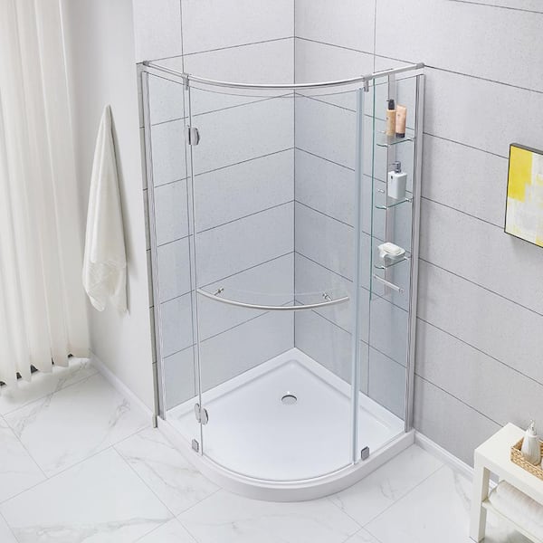 Glamour 38 in. L x 38 in. W Single Threshold Corner Shower Base in White