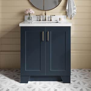 Taylor 31 in. W x 22 in. D x 36 in. H Freestanding Bath Vanity in Midnight Blue with Carrara White Marble Top