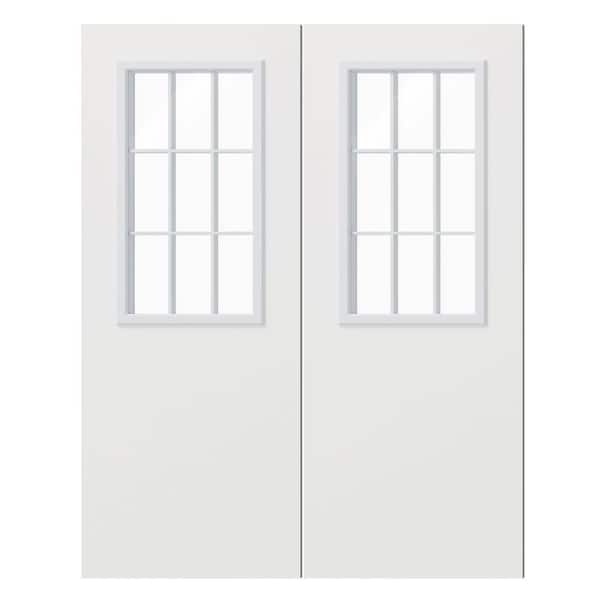 64 in. x 80 in. 9 Lite, Universal, Clear Glass, White Primed Wood Front Door Slab