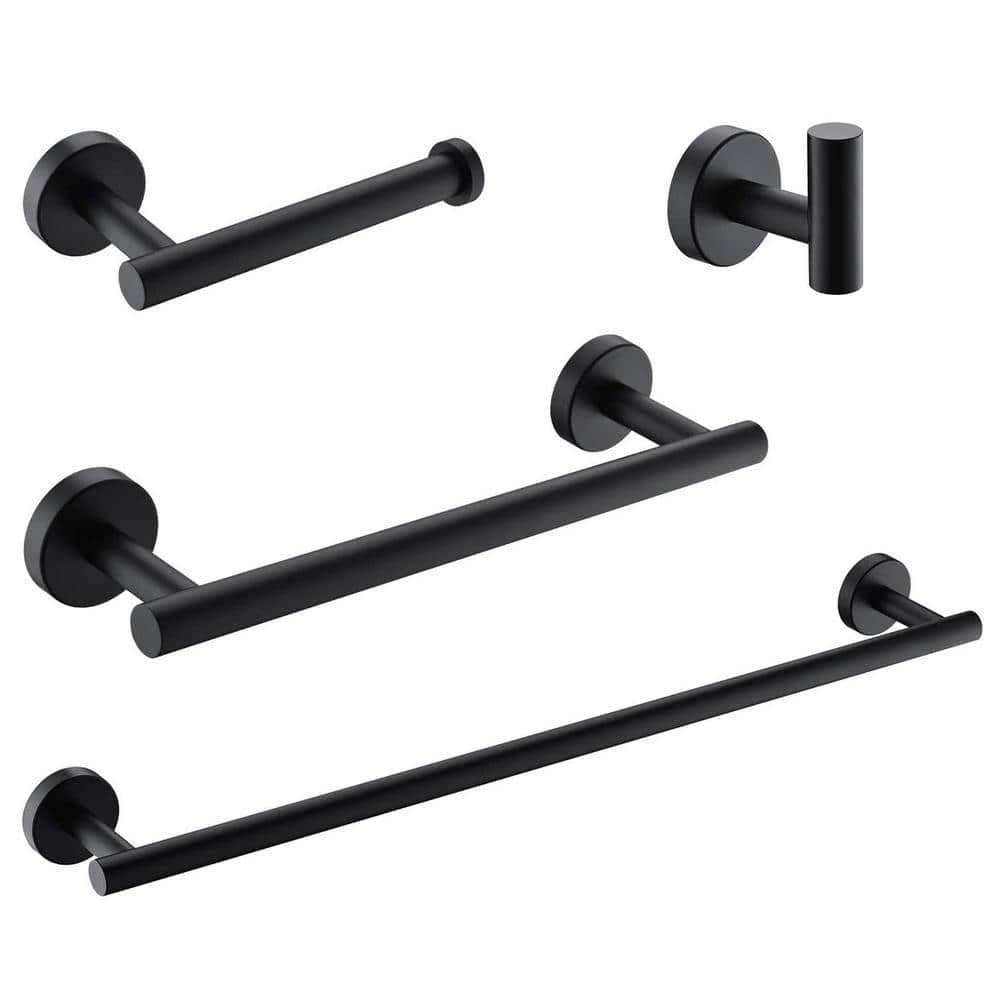 4-Piece Bath Hardware Set with Towel Bar, Towel Robe Hook, Toilet Roll Pape