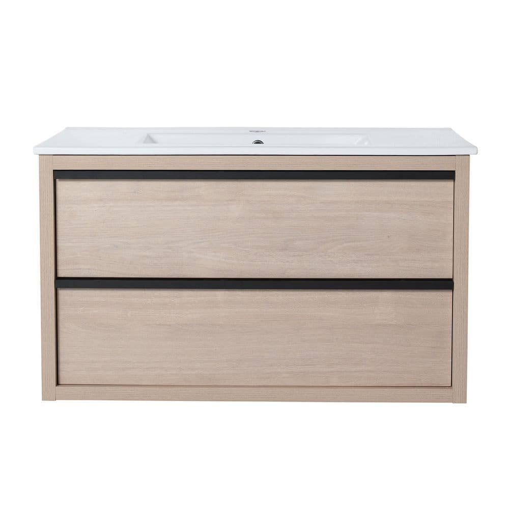 35.7 in. W x 18.5 in. D x 21.1 in. H Floating Bath Vanity in Plain Light Oa