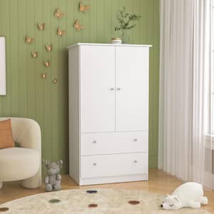 Sweden White Wood 32 in. W Armoire with 2-Drawers