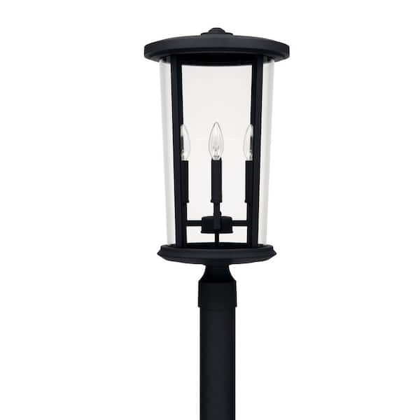 Howell 4-Light Black Metal Hardwired Outdoor Weather Resistant Post Light with Clear Glass Shade, No Bulbs Included