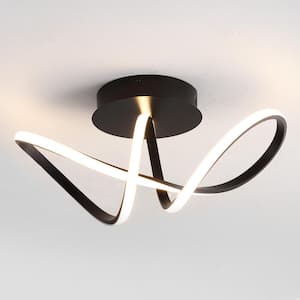 Chantelle 19.5 in. 1-Light Modern Minimalist Aluminum Loop Integrated LED Semi Flush Mount, Black