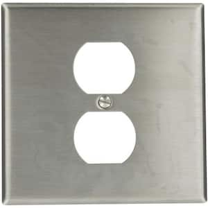 2-Gang, Gray Duplex Outlet/Receptacle Metal Stainless Steel Non Magnetic Wall Plate (1-Pack) 84039-40