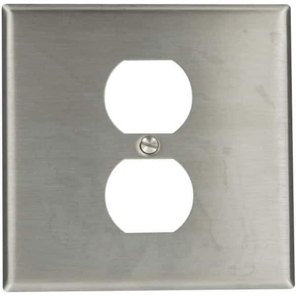 2-Gang, Gray Duplex Outlet/Receptacle Metal Stainless Steel Non Magnetic Wall Plate (1-Pack) 84039-40