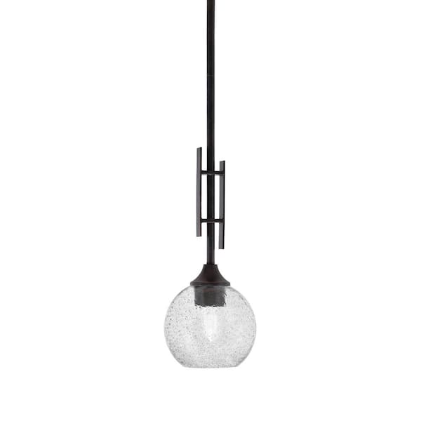 Unbranded Ontario 60-Watt, 1-Light Dark Granite Stem Hung Mini Pendant Light with Smoke Bubble Glass Shade and No Bulb Included