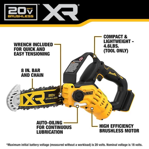 20V MAX 8 in. Brushless Cordless Battery Powered Pruning Chainsaw (Tool Only)