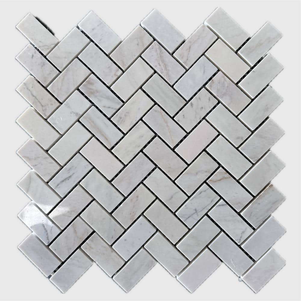 12 in. x 12 in. Milky White Herringbone Marble Mosaic Tile (5 sq. ft./case) price history on PriceWatchPro