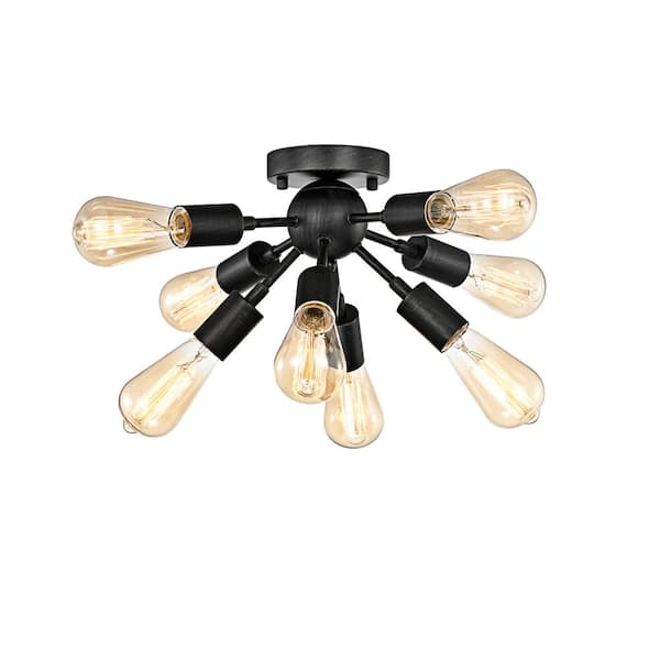 Arantxa 13.6 in. 8Light Sputnik Antique Black Industrial Flush Mount