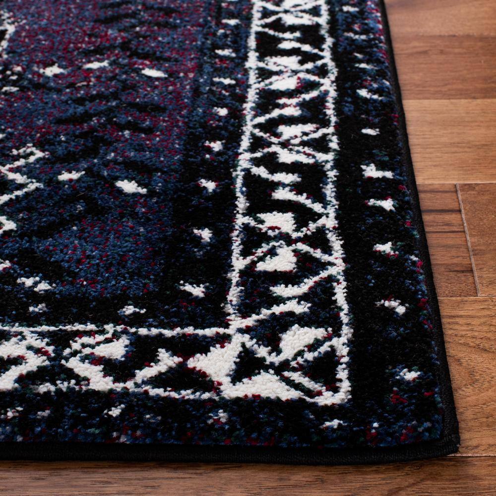 Vintage Hamadan Black and Purple Rectangular Synthetic Area Rug