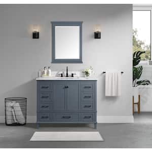 Merryfield 43 in. W x 22 in. D x 35 in. H Freestanding Bath Vanity in Dark Blue-Gray with Carrara White Marble Top