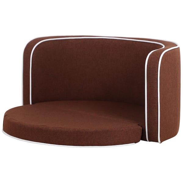 Kahomvis 35 in. Brown Wooden Structure Pet Sofa Bed, Cat and Dog Linen Bed with Cushion