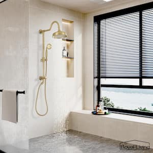 1-Spray Patterns with 2.5 GPM 8 in. Wall Mount Dual Shower Heads in Brushed Gold (Valve Not Included)