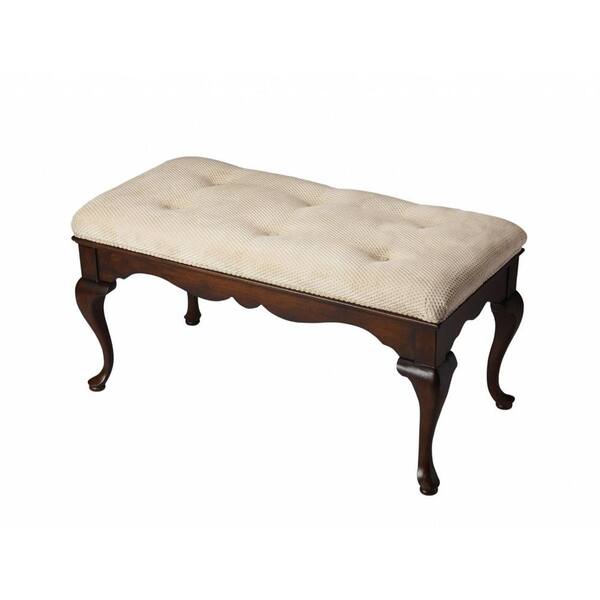 cherry upholstered bench