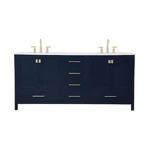Timeless Home Erin 72 in. W x 22 in. D x 34 in. H Double Bathroom Vanity in Blue with Calacatta Quartz