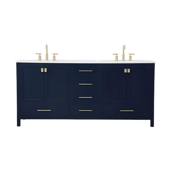 Unbranded Timeless Home Erin 72 in. W x 22 in. D x 34 in. H Double Bathroom Vanity in Blue with Calacatta Engineered Stone