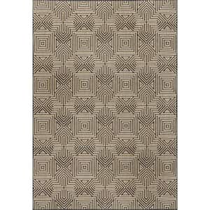 Kelsey Modern Abstract Charcoal 6 ft. 7 in. x 9 ft. Indoor/Outdoor Patio Area Rug