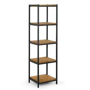Ailis 57 in. Brown Pine Wood Shelf Etagere Bookcase Media Center with Metal Frame