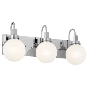 Hex 22.75 in. 3-Light Chrome Modern Bathroom Vanity Light with Opal Glass Shades