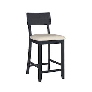 Rodman 25.5 in. Seat Height Charcoal Gray High-back wood frame Counterstool with Beige Fabric seat