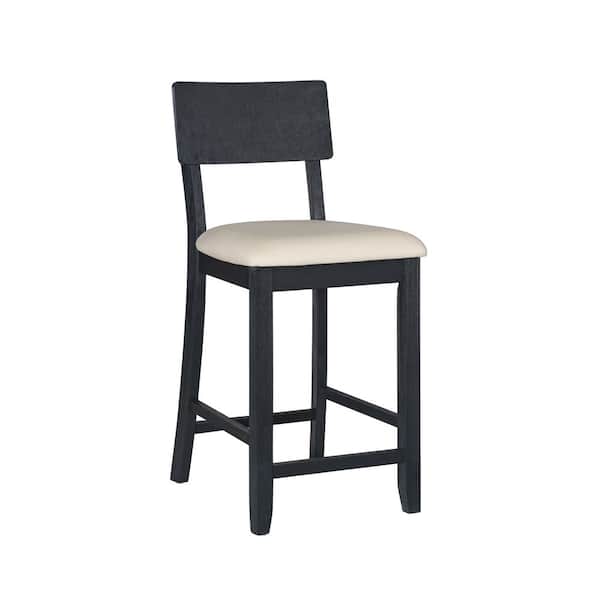 Linon Home Decor Rodman 25.2 in. Charcoal Washed High Back Wood Counter Stool with Beige Fabric Seat