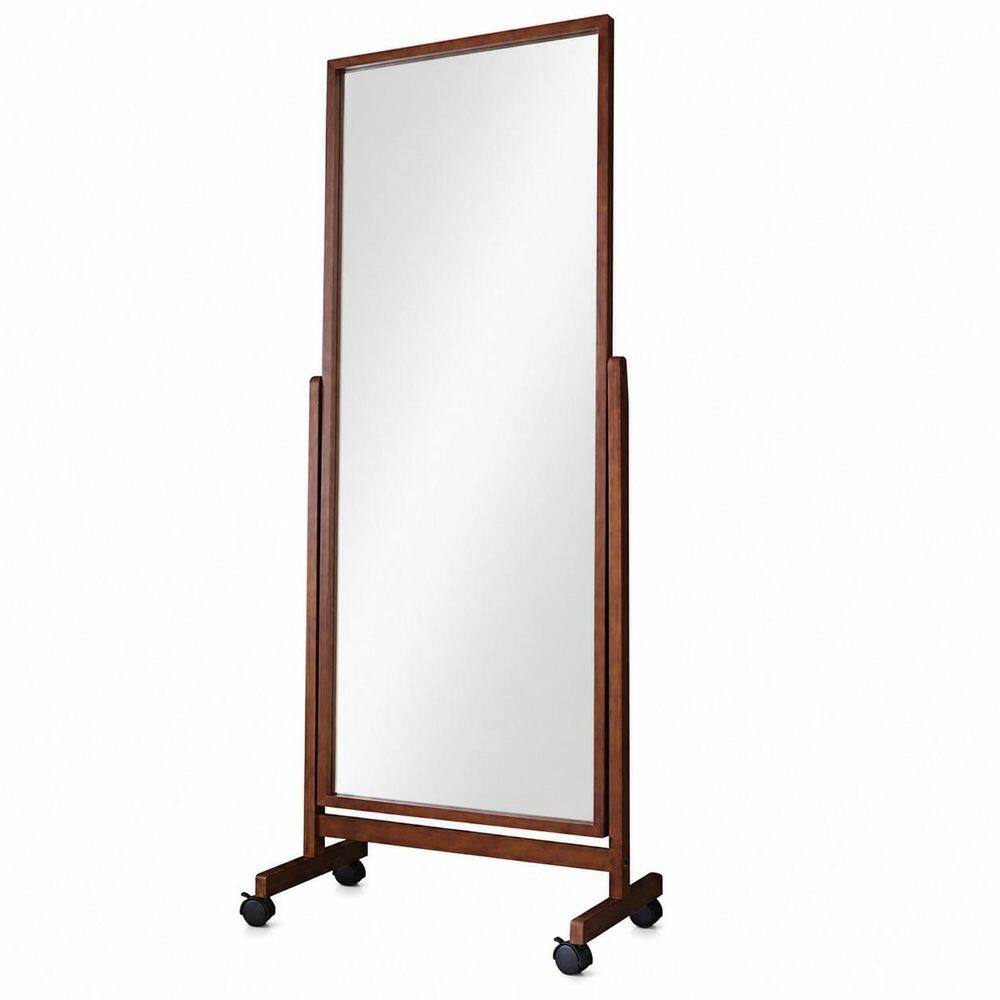65 in. H x 22 in. W Rectangular Solid Pine Wood Framed Freestanding Cheval Floor Mirror on Wheels in Brown price history on PriceWatchPro