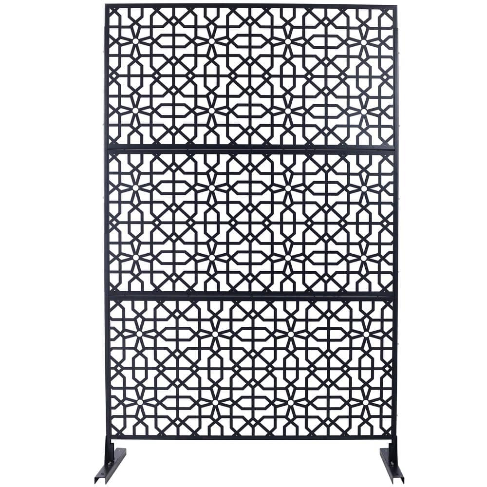 4 ft. x 6.3 ft. Black Steel Outdoor Privacy Screen, Freestanding Decorative