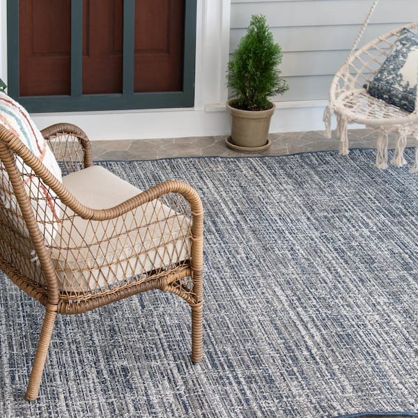 Cobalt/Ecru 9 ft. x 12 ft. Modern Polypropylene Indoor/Outdoor Area Rug