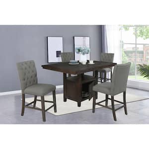 Chris 5-pc Gray Linen Fabric Counter Height Dining Set with Chairs.