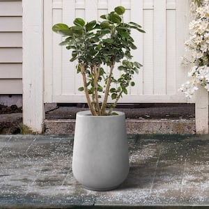 10.63 in. x 13.78 in. Round Natural Lightweight Concrete and Weather Resistant Fiberglass Planter w/Drainage Hole