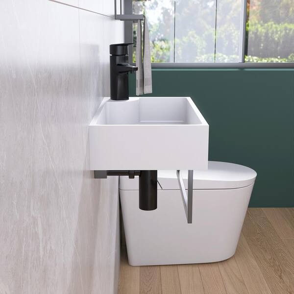 MEDUNJESS 18 White Solid Surface Wall-Mounted Bathroom Vessel