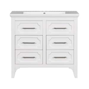 Elegant Appearance 18 in. W x 36 in. D x 34 in. H Freestanding Bath Vanity in White with Ceramic Sink Top and 4 Drawers