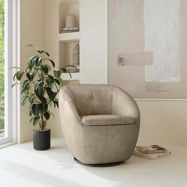 HOMESTYLES Edwin Tan Beige Leather Barrel Swivel Chair