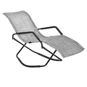 Metal Outdoor Rocking Chair, Rocking Sun Lounger for Sun Tanning, Foldable, Portable Outdoor Patio Chair-Gray