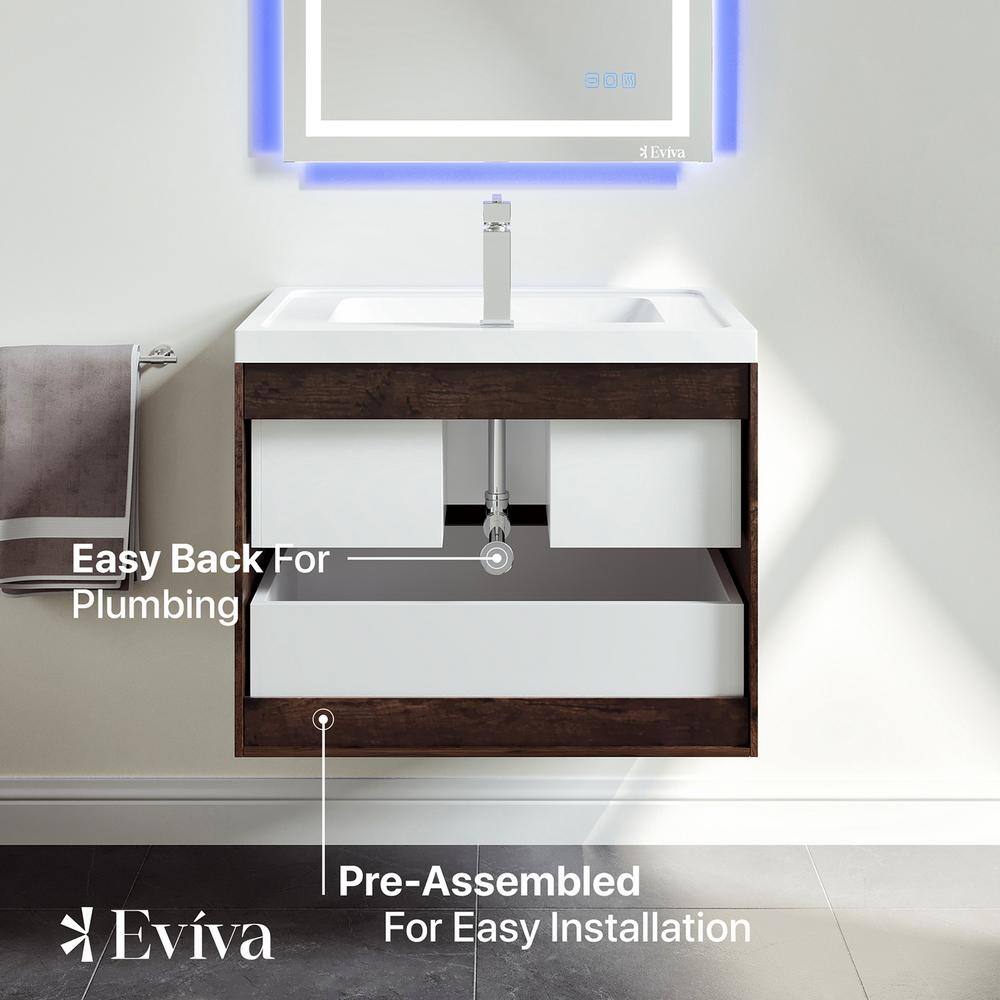 Eviva Smile 30" Rosewood Wall-Mount Bathroom Vanity with Acrylic Sink