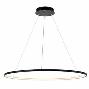 Circulo 35 in. Round Modern Contemporary Integrated LED Metal Black Pendant