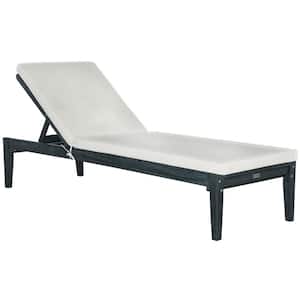 Azusa Dark Slate Gray 1-Piece Wood Outdoor Chaise Lounge Chair with Beige Cushion