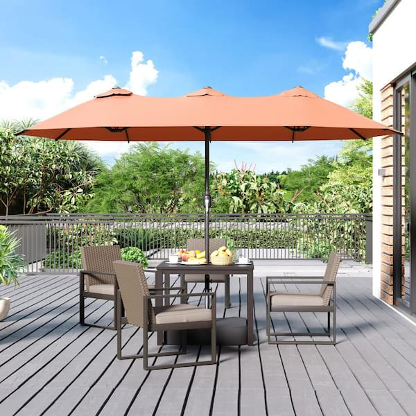 Gardenbee 6-Piece Metal Patio Outdoor Dining Set with Cushions and Pink Umbrella