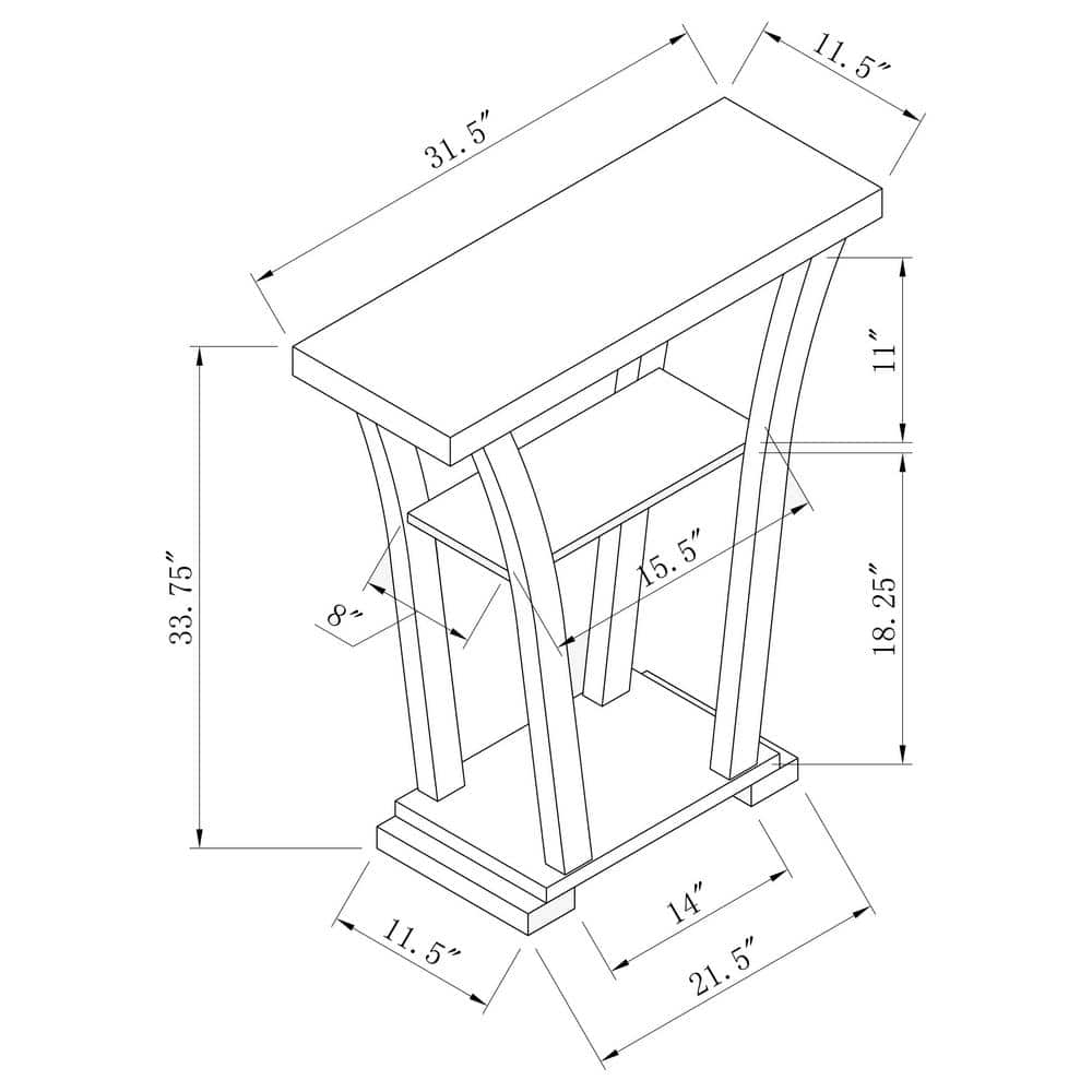 Transitional Cappuccino Console Table with Slanted Silhouette and Storage