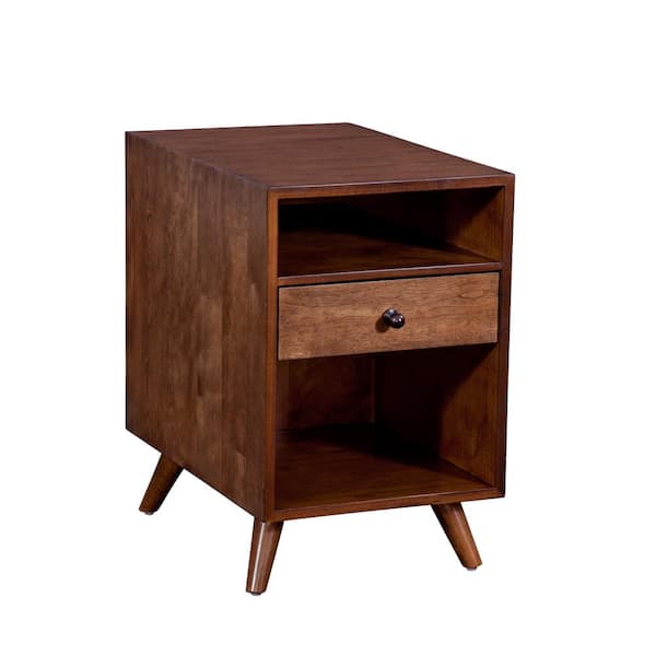 Martin Svensson Home Mid-Century Modern 16 In. Cinnamon Brown Rectangle Wood Chairside End Table with USB