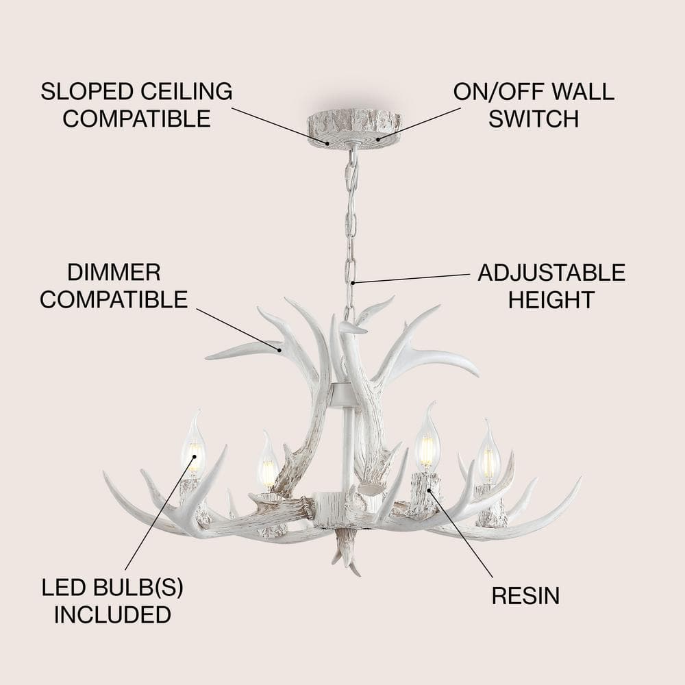 Eldora 27" White Resin Antler Chandelier
